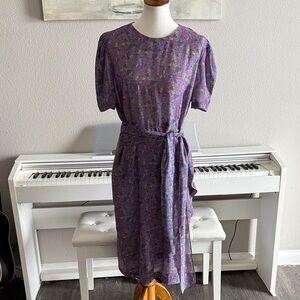 Rare Vintage Modern Touch Faux Wrap Dress with Pretty Floral Print